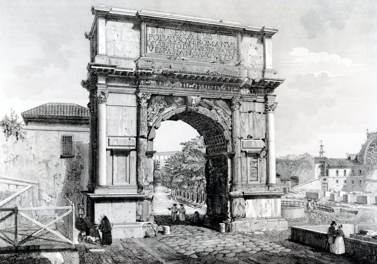 आर्क ऑफ टाइटस, 1845 के &39;व्यूज ऑफ रोम&39; की श्रृंखला का हिस्सा है द्वारा कार्लो पिकोली