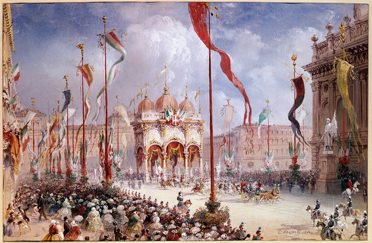 रिसोर्गिमेंटो - विक्टर-इमैनुएल II (विक्टर-इमैनुएल) (विटोरियो इमानुएल) (1820-1878) 02/04/1860 को इतालवी संसद के उद्घाटन पर (कैनवास पर तेल) द्वारा कार्लो बोसोली