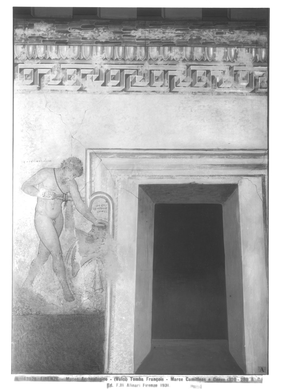 Eteocles और Polynices, C.320-280 ईसा पूर्व (दीवार पेंटिंग) के वल्की में फ्रेंकोइस मकबरे में Etruscan दीवार पेंटिंग का पुनर्निर्माण (देखें 212367, 214590, 214591) द्वारा कार्लो रूसी