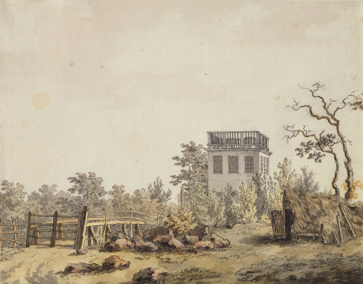 एक मंडप के साथ लैंडस्केप, सी। 1797 (कागज पर कलम, स्याही और wc) द्वारा कैस्पर डेविड फ्रेडरिक