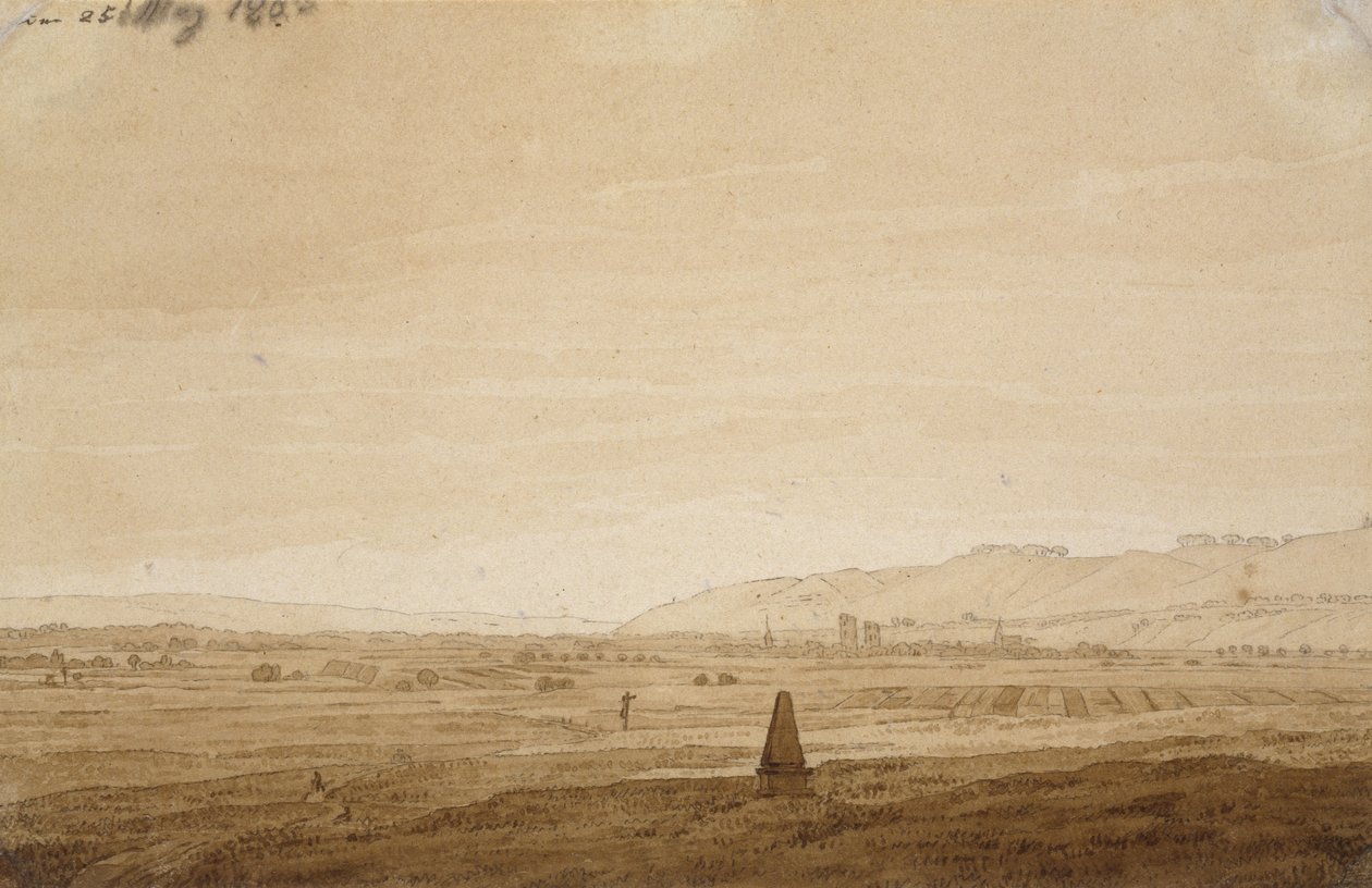 ओबिलिस्क, 1803 के साथ लैंडस्केप (भूरे रंग की स्याही में ब्रश का बिंदु और ऑफ-व्हाइट पेपर पर सेपिया) द्वारा कैस्पर डेविड फ्रेडरिक