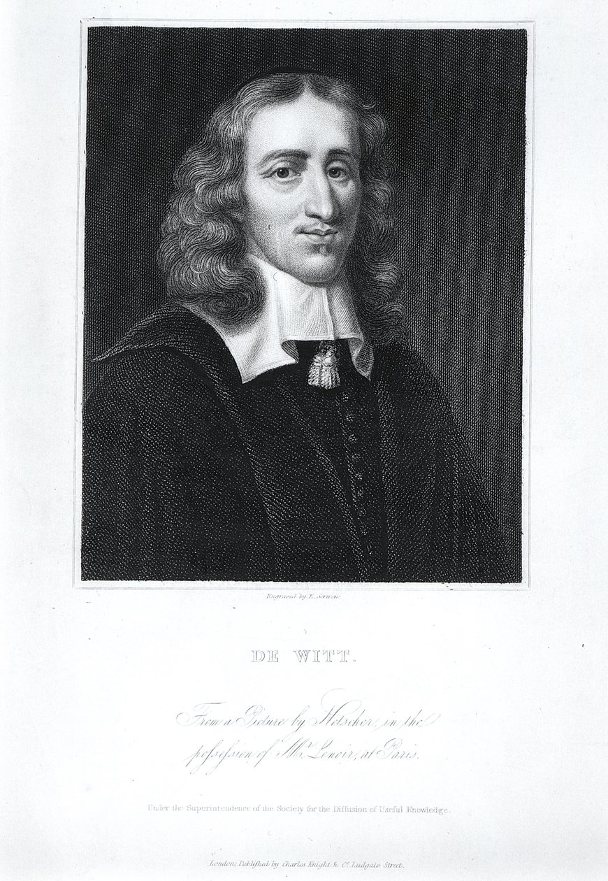 जोहान डे विट का चित्रण (1625-72), एडवर्ड स्क्रिपन द्वारा उत्कीर्ण द्वारा कैस्पर नटेसर