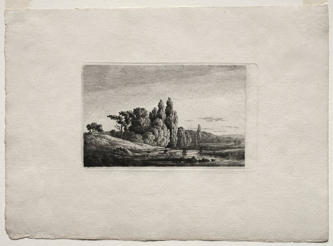 एक नदी पर पेड़ों से पहले क्रॉस के साथ फुटब्रिज, c.1803। द्वारा कैस्पर डेविड फ्रेडरिक