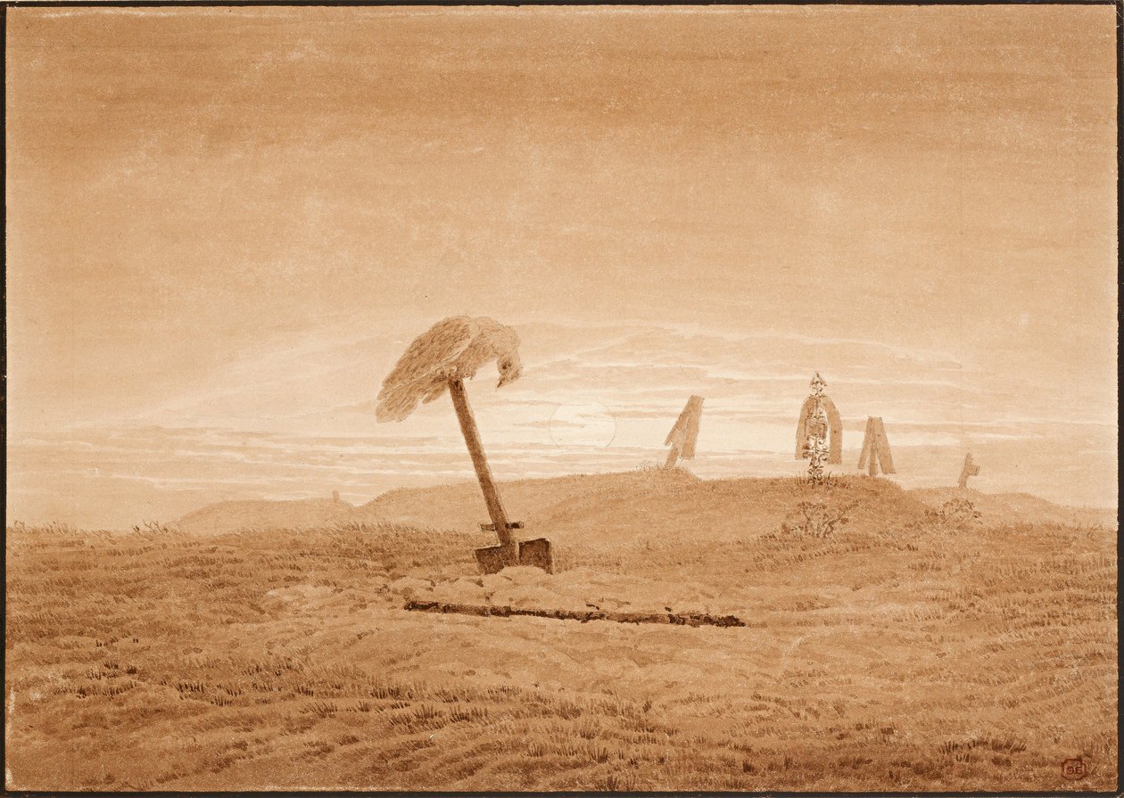 "" Paysage de tombes "" (कब्रों के साथ लैंडस्केप) कैस्पर डेविड फ्रेडरिक द्वारा ड्राइंग (1774-1840) लगभग 1836 आकार 23.8x28.6 सेमी अल्बर्टिना, वियना द्वारा कैस्पर डेविड फ्रेडरिक