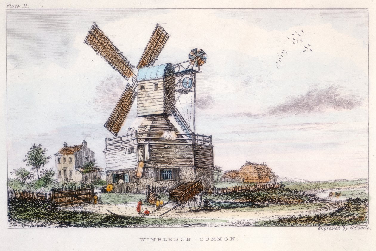 पोस्ट मिल, विंबलडन कॉमन, लंदन के पास, c1840 द्वारा किला