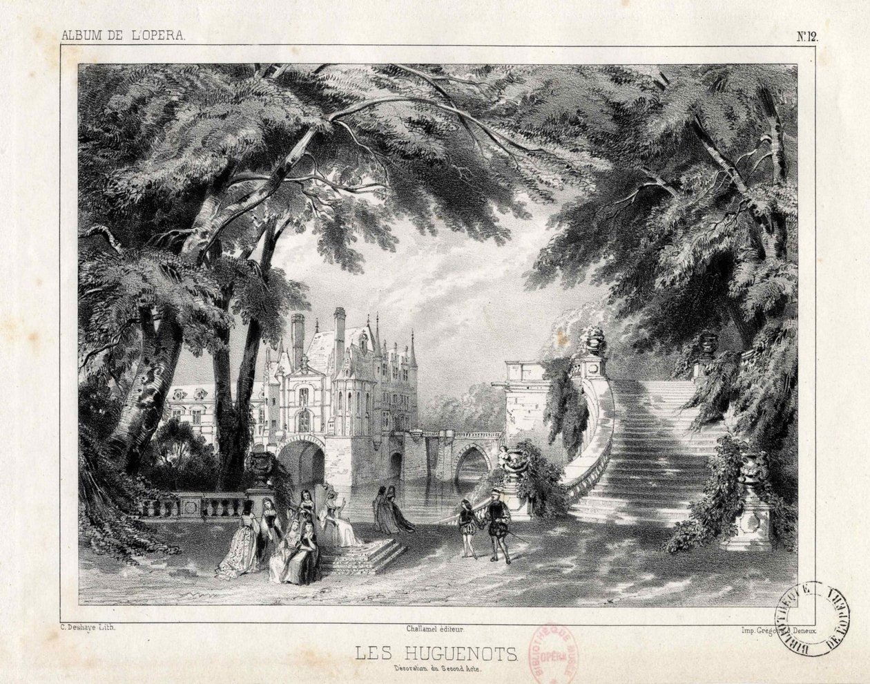 1836 में चेतो डी चेनोनसॉक्स में महल और उद्यान। द्वारा सेलेस्टिन देसाई
