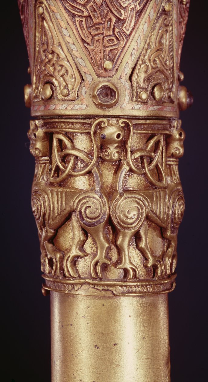 Clonmacnoise Crozier, काउंटी Offaly, वाइकिंग युग की लकड़ी 226192 के चांदी के बर्तनों के साथ चादर कांस्य में लिपटे द्वारा केल्टिक