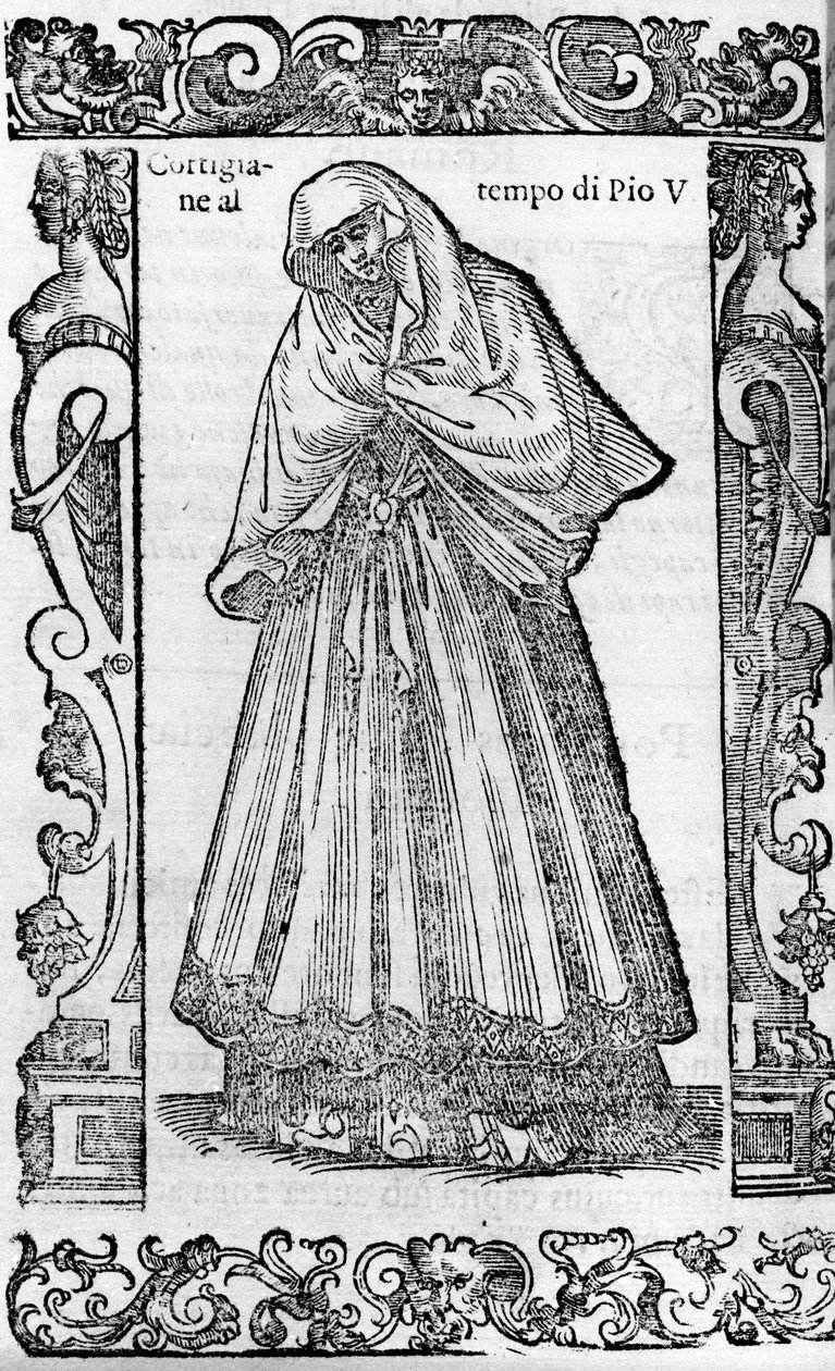 पुनर्जागरण: पोप पायस वी (1566-1572) के समय में एक शिष्टाचार। Cesare Vecellio . द्वारा "" आधुनिक और प्राचीन वेशभूषा "" से उत्कीर्णन द्वारा सेसरे (attr। To) वेसेलियो