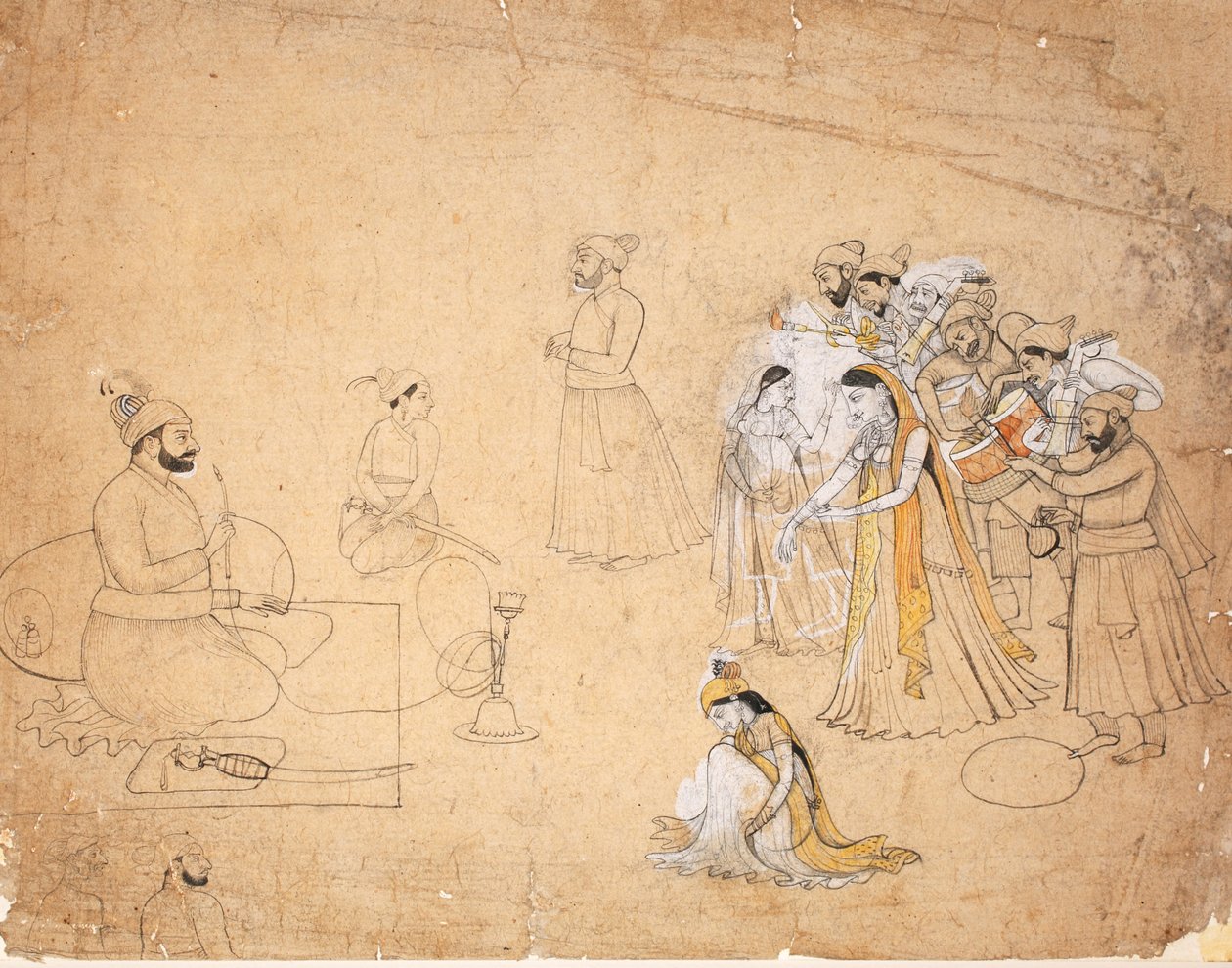 नर्तकियों और संगीतकारों द्वारा मनोरंजन किया गया, c.1780 (कागज पर अपारदर्शी wc) द्वारा छज्जू