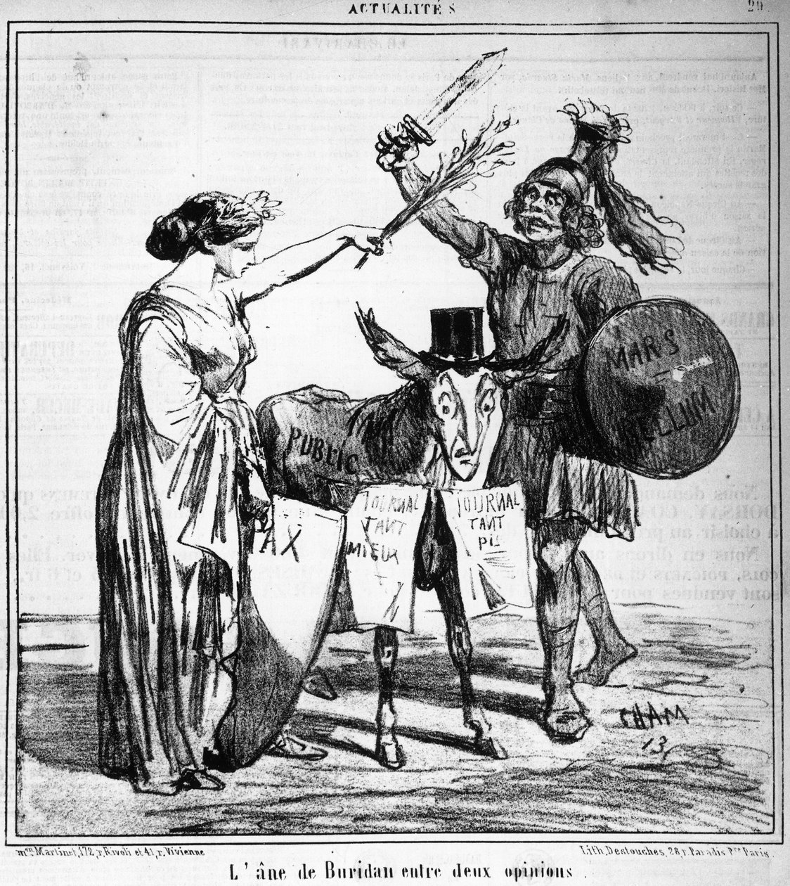 दो मतों के बीच बुरिदान का गधा - चाम द्वारा, 29/04/1859 के "" चारिवारी"" में। द्वारा Amedee de Noe (चाम)
