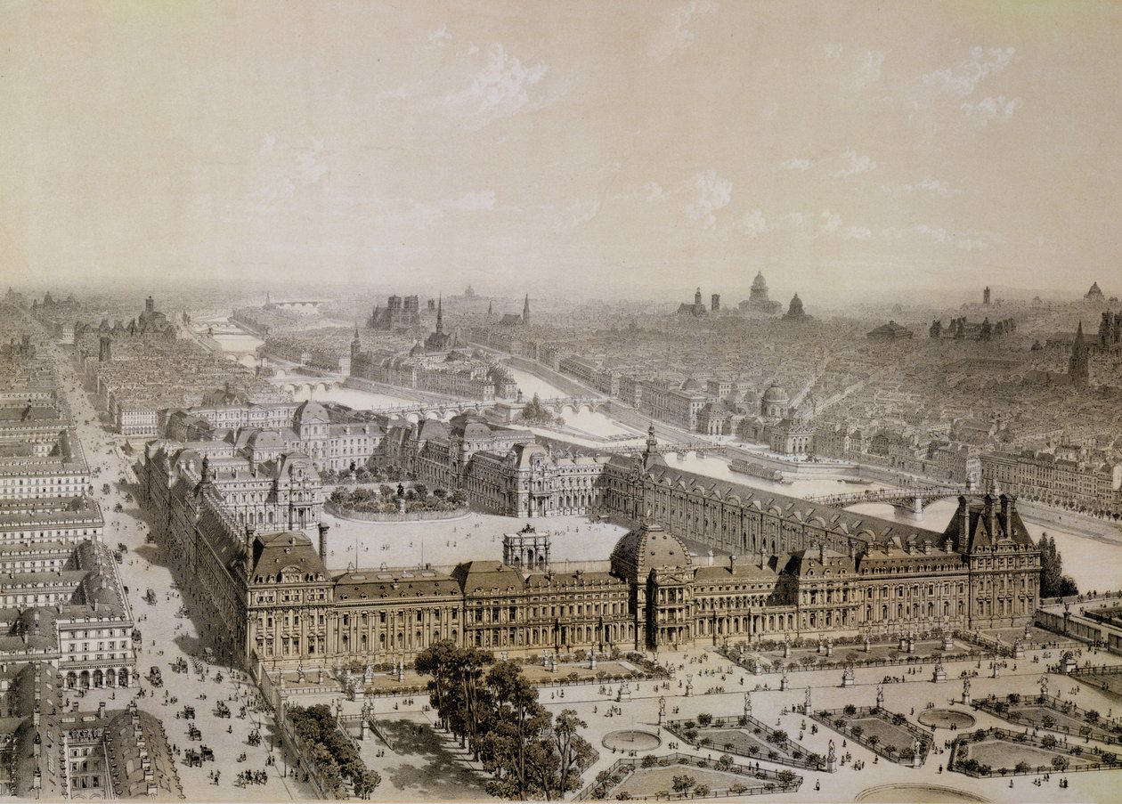 फिनले बेनोइस्ट (1813-c.1905) द्वारा उत्कीर्ण द लूवर एंड द न्यू र्यू डी रिवोली, द्वारा Chapuis