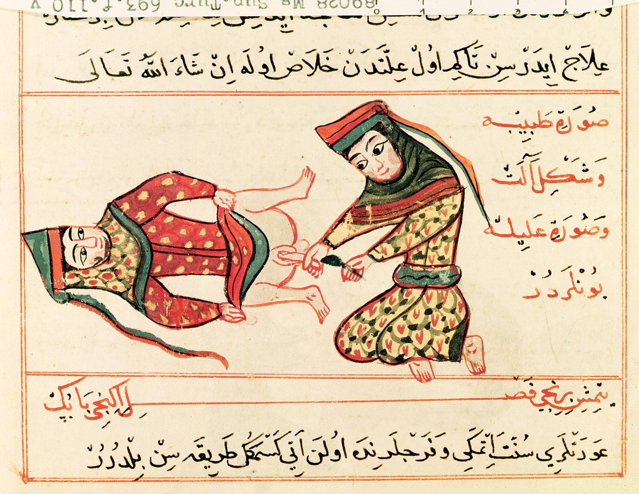 Ms Sup Turc 693 fol.110v मिडवाइफ एक हेर्मैफ्रोडाइट, 1466 पर काम कर रही है द्वारा चराफ एड दीन