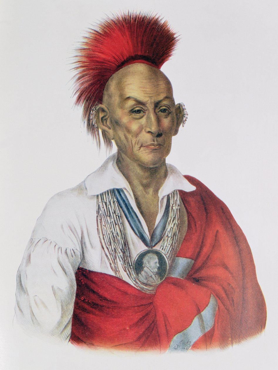 Ma-Ka-Tai-Me-She-Kia-Kiya या Black Hawk, एक Sauk Brave, 1837, थॉमस L. मैककेनी और जेम्स हॉल, पब द्वारा &39;द इंडियन ट्राइब्स ऑफ नॉर्थ अमेरिका, वॉल्यूम.2&39; का चित्रण। जॉन ग्रांट द्वारा द्वारा चार्ल्स बर्ड किंग