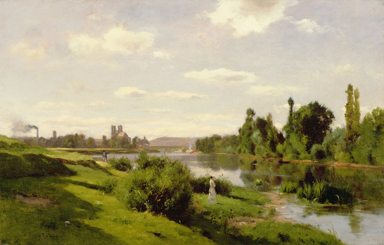 मांट पर द सीन नदी, c.1856 (मोम से बने कैनवास पर तेल) द्वारा चार्ल्स फ्रेंकोइस डबगें