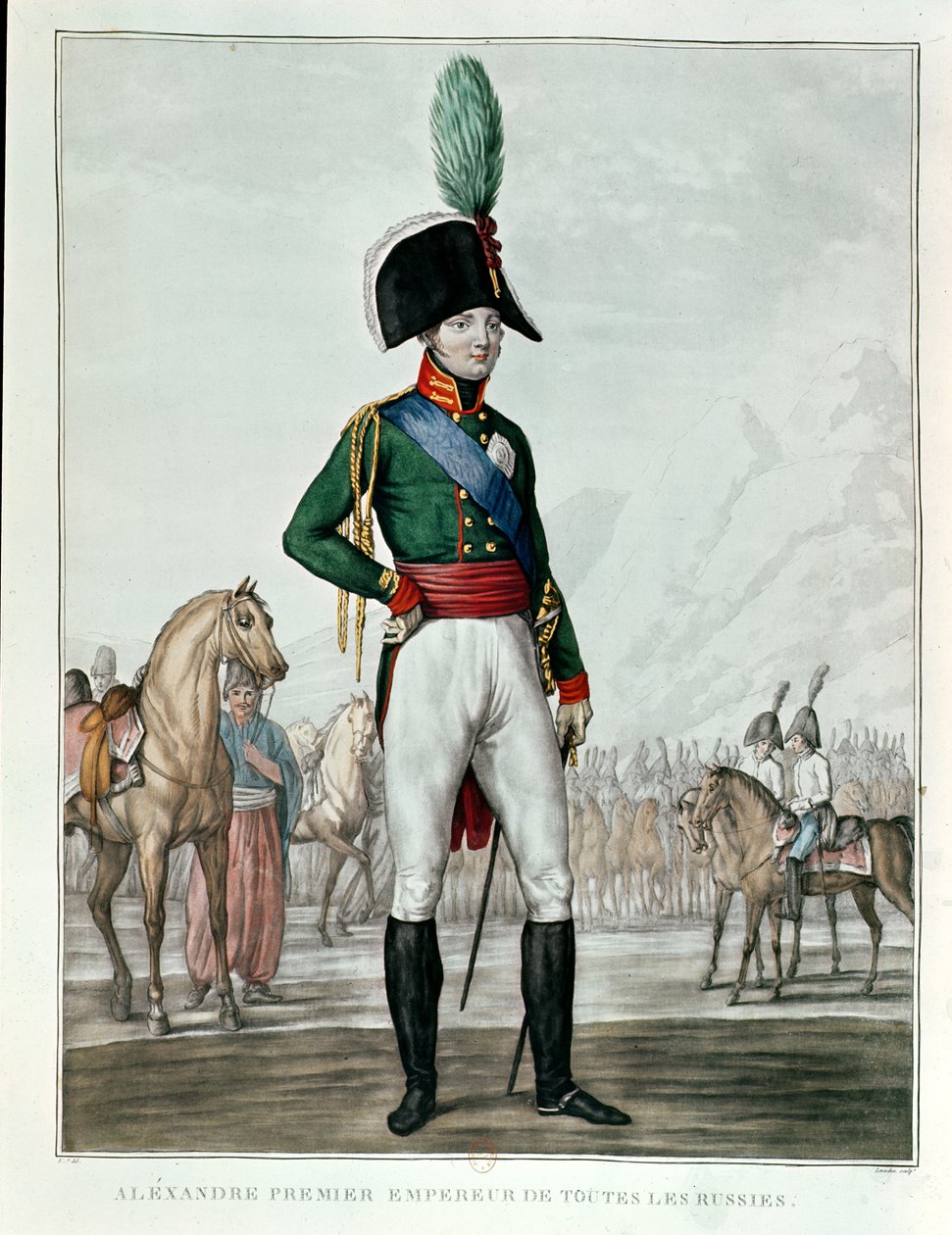 अपनी सेना के साथ अलेक्जेंडर I पावलोविच (1777-1825) का चित्र द्वारा चार्ल्स फ्रेंकोइस गेब्रियल लेवाचेज़