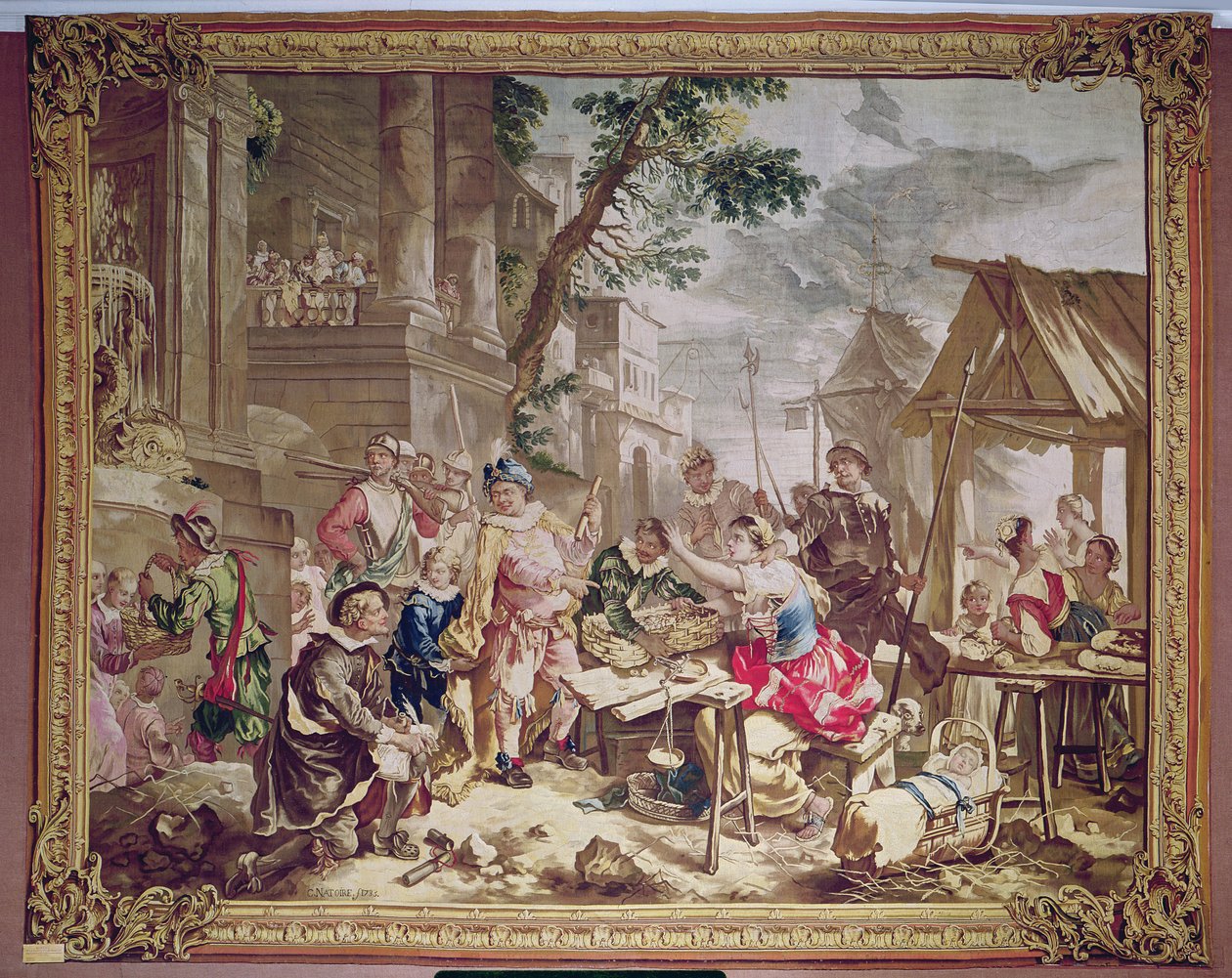 सांचो पांजा और द नट सेलर, डॉन क्विक्सोट की कहानी से, बेउविस वर्कशॉप, 1735 (टेपेस्ट्री) द्वारा चार्ल्स जोसेफ नतोइरे