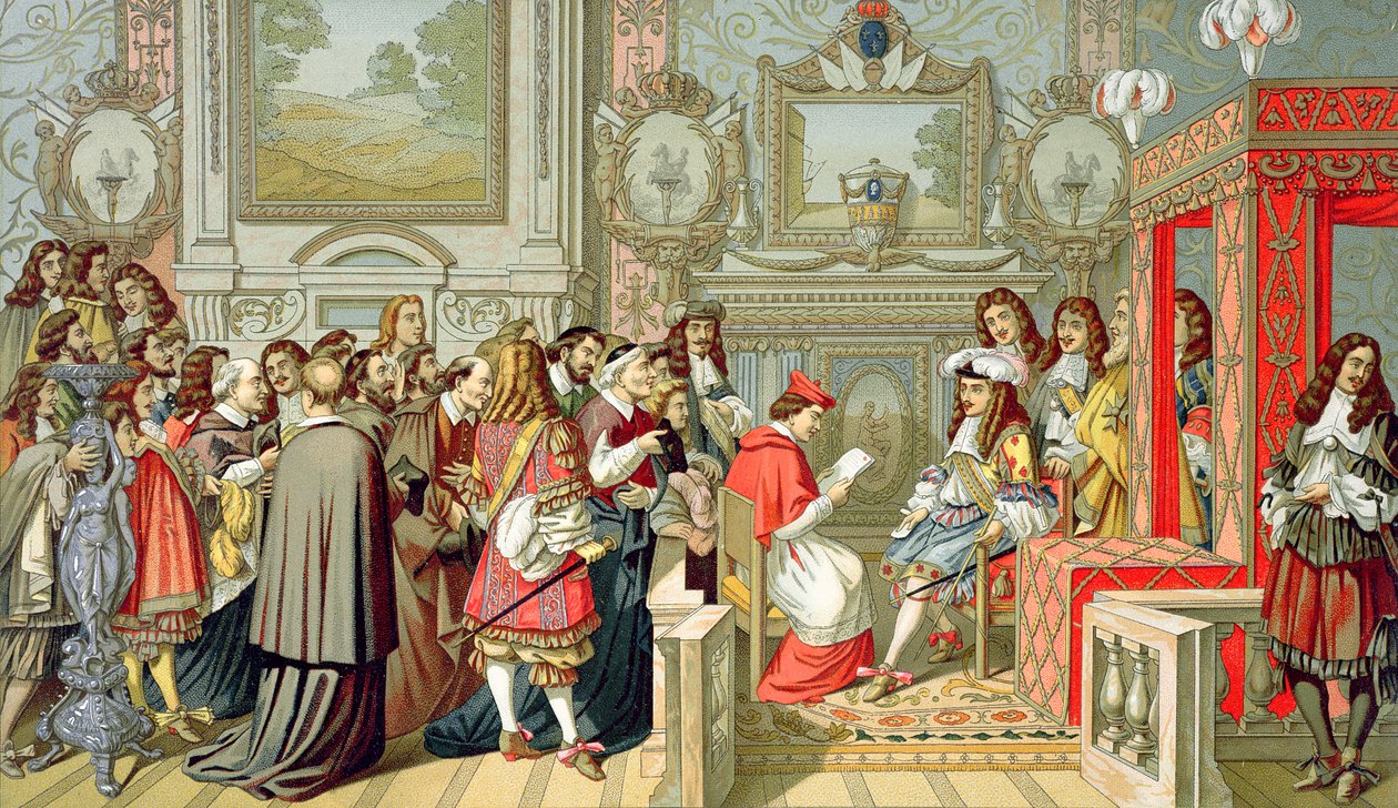 लुइस XIV (1638-1715) 29 जुलाई 1664 को फॉनटेनब्लियू में पपल लेगेट प्राप्त कर रहा था द्वारा चार्ल्स ले ब्रून