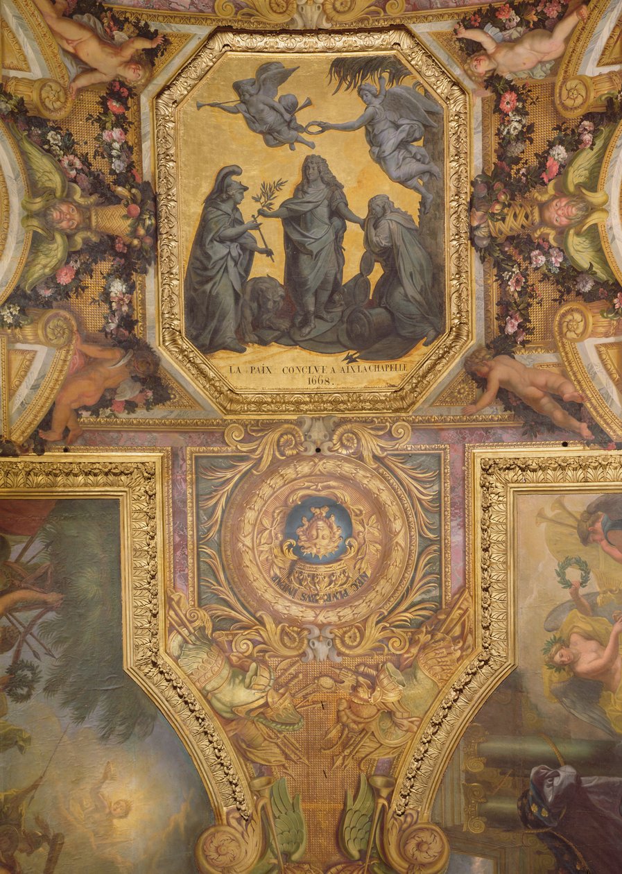 1668 में Aix-la-Chapelle में शांति, Galerie des Glaces से सीलिंग पेंटिंग द्वारा चार्ल्स ले ब्रून