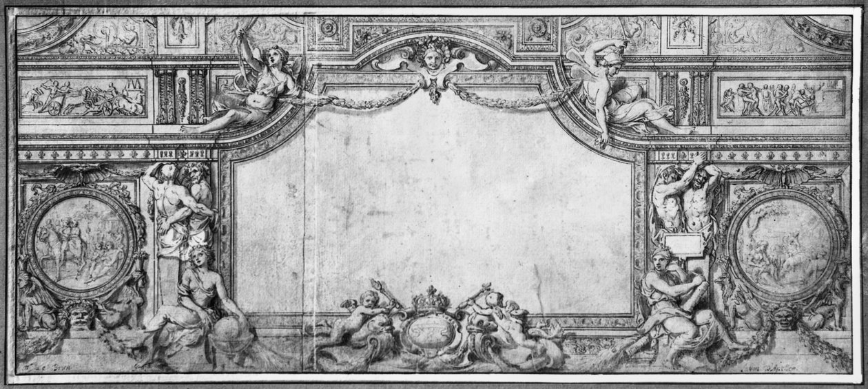 सजाया छत की परियोजना, c.1663 (भूरे रंग के कागज पर पेन und ब्लैक इंक und ग्रे वॉश) द्वारा चार्ल्स ले ब्रून