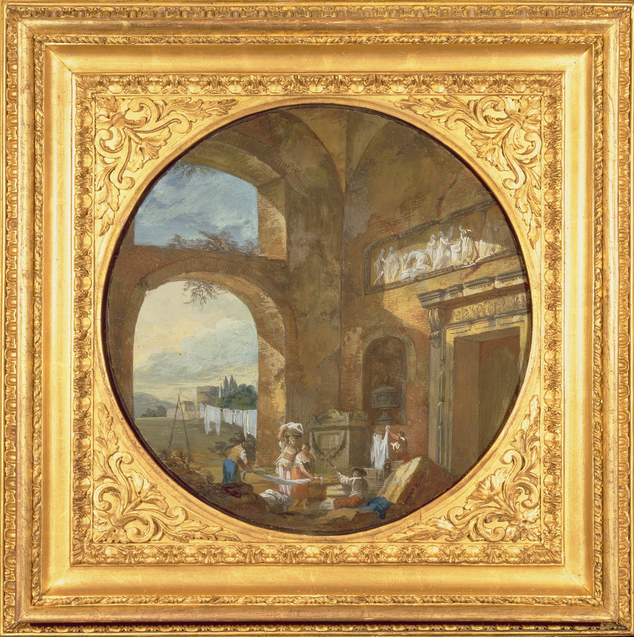 एंटीक रुइन का इंटीरियर, लॉन्ड्रेसेस के साथ, 1763 द्वारा चार्ल्स लुइस क्लेरिसेउ