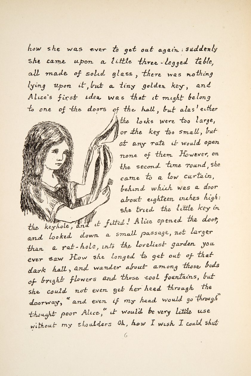 एलिस को गोल्डन की, एलिस एडवेंचर्स अंडर ग्राउंड, पब से चित्रण मिला। 1886 (फेसिमाइल) द्वारा चार्ल्स लुत्विज डोड्सन