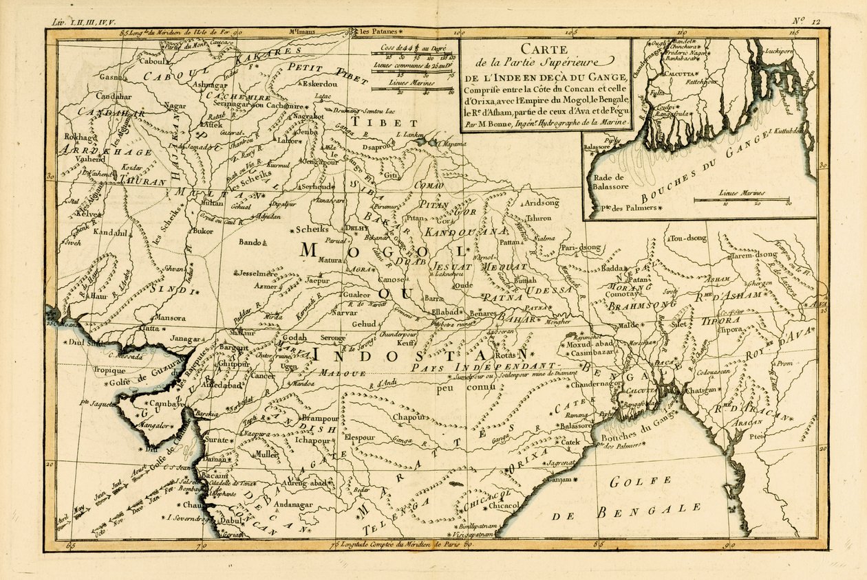 गुइलियूम रायनाल (1713-96) द्वारा &39;एटलस ऑफ ऑल ज्ञात पार्ट्स ऑफ द ग्लोब&39; से उत्तरी भारत, जिनेवा, 1780 प्रकाशित द्वारा चार्ल्स मैरी रिगोबर्ट बोने