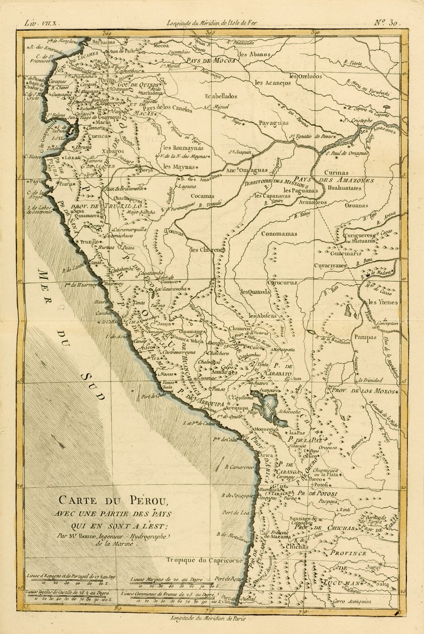 पेरू, गिलियूम रायनाल (1713-96) द्वारा जिनेवा, 1780 में प्रकाशित &39;एटलस ऑफ ऑल नोब पार्ट्स ऑफ द अर्थ ग्लोब&39; द्वारा चार्ल्स मैरी रिगोबर्ट बोने