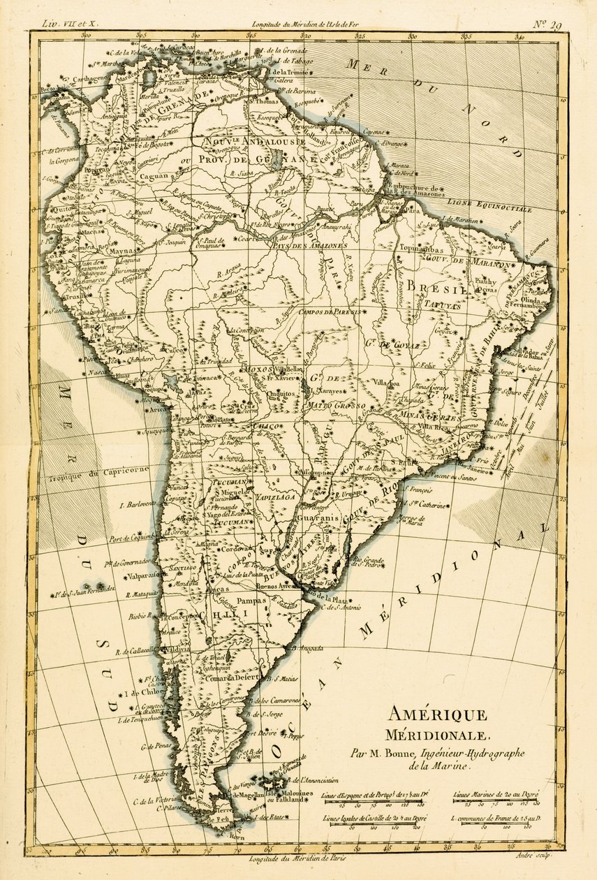 दक्षिण अमेरिका, गिलुआल रेनाल (1713-96) द्वारा प्रकाशित &39;एटलस ऑफ ऑल नोब पार्ट्स ऑफ द अर्थ ग्लोब&39; से जेनेवा, 1780 द्वारा चार्ल्स मैरी रिगोबर्ट बोने