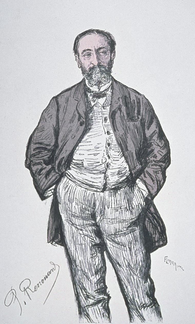 फ्रांसीसी संगीतकार और संगीत समीक्षक चार्ल्स केमिली सेंट-सेंस (1835-1921) का चित्रण, &39;रिव्यू इलस्ट्रेटर&39; में &39;कंटेम्परेरी पोट्रेट्स&39; श्रृंखला से फ्लोरियन द्वारा उकेरा गया। द्वारा चार्ल्स पॉल रेनौर्ड