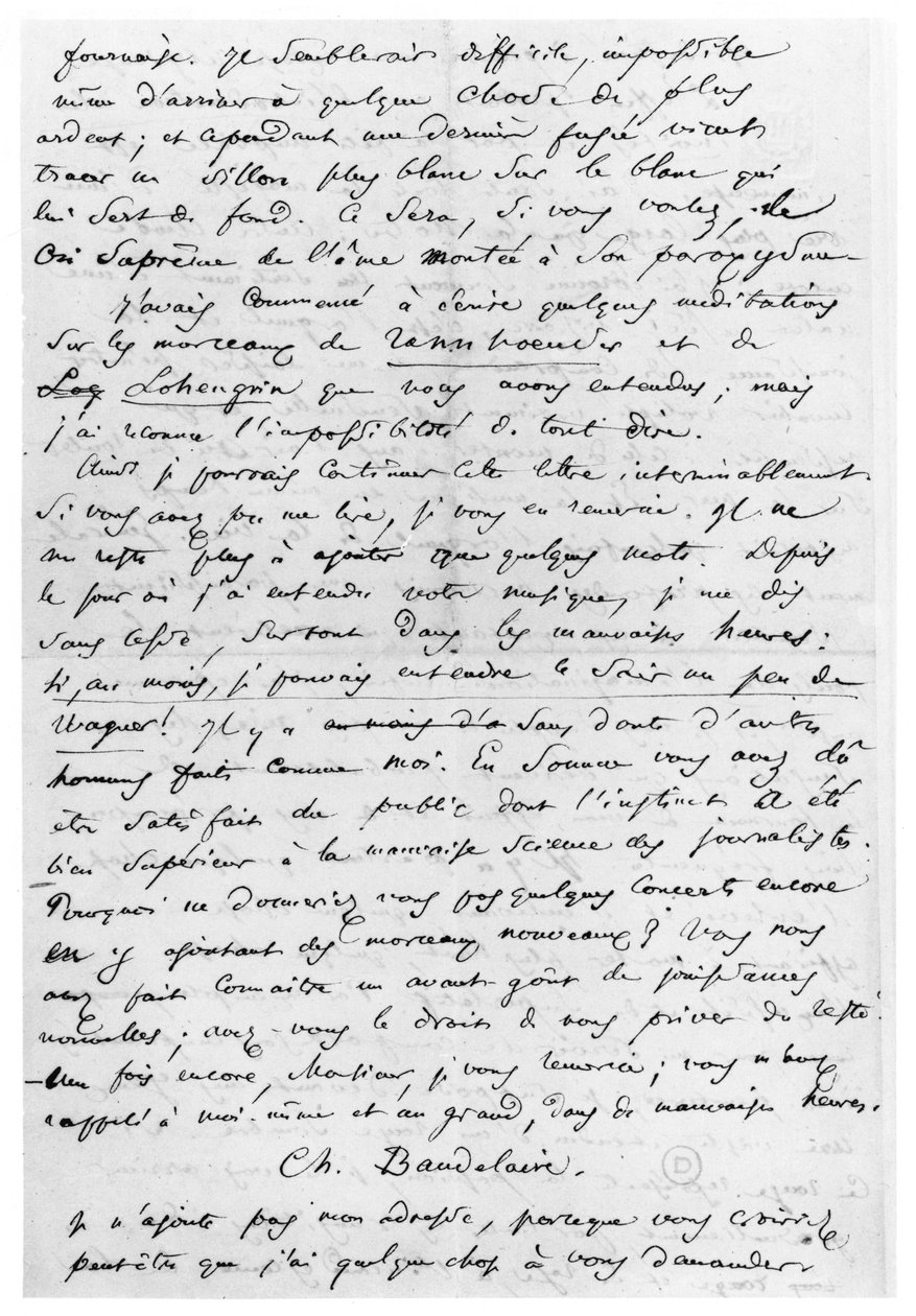 रिचर्ड वैगनर को पत्र (1813-83) 17 फरवरी 1860 (कागज पर कलम और स्याही) द्वारा चार्ल्स-पियरे बॉडेलेयर