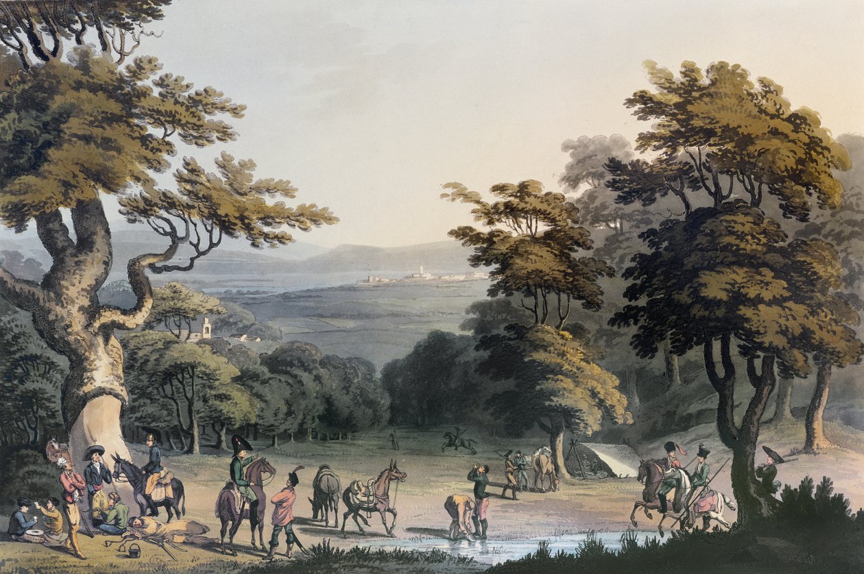1813 के एस्पेजा गांव के पास ओक-लकड़ी से लिया गया स्यूदाद रोड्रिगो का दूर का दृश्य द्वारा चार्ल्स टर्नर