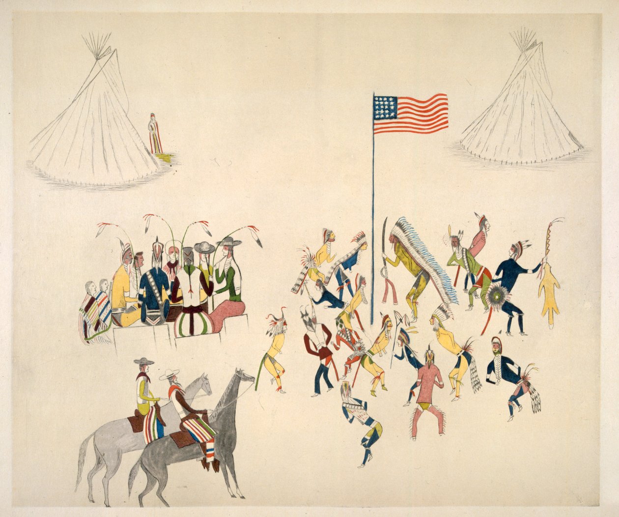 Shoshone नृत्य केवल पुरुषों द्वारा भाग लिया (मलमल पर वर्णक) द्वारा चार्ल्स वाशकी