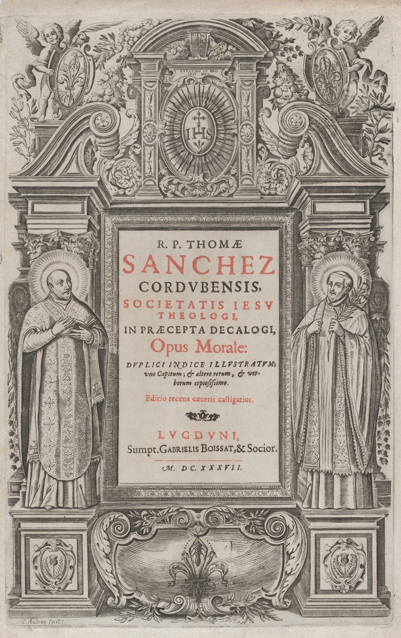 डिकोलॉग के उपदेशों में ओपस मनोबल के लिए अग्रभाग, 1637। द्वारा चार्ल्स ऑड्राना