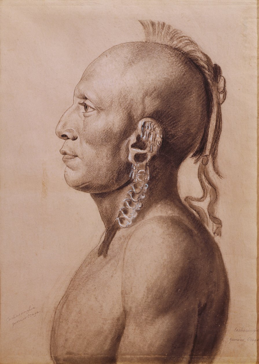 काचासुंघिया, एक ओजेस योद्धा, 1806 (कागज पर पेंसिल और लकड़ी का कोयला) द्वारा चार्ल्स बाल्त्झार जुलिएन फेवरेट डे सेंट मीमिन
