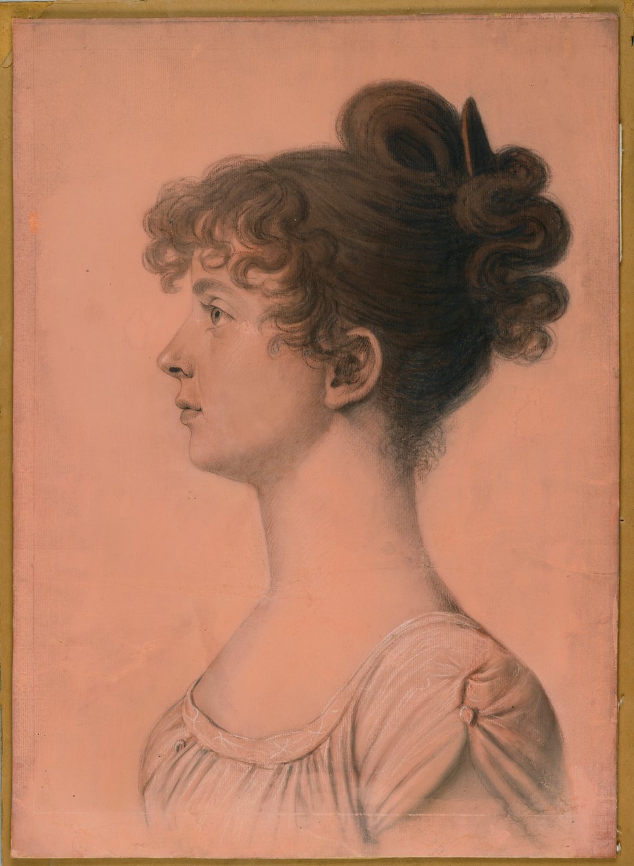 पॉवहैटन सीट के एलिजाबेथ ब्लांड मेयो का पोर्ट्रेट, c.1808 (चारकोल, सफेद चाक और बोर्ड पर पेपर लेन पर बिस्ट्रे पेस्टल क्रेयॉन) द्वारा चार्ल्स बाल्त्झार जुलिएन फेवरेट डे सेंट मीमिन