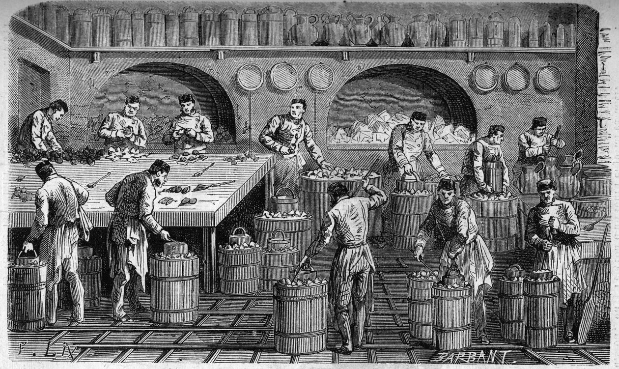 1864 में पैलेस डेस तुइलरीज की रसोई का ग्लेशियर। मौलिन द्वारा एक चित्र से एफ। लिक्स और बारबेंट द्वारा उत्कीर्णन। द्वारा चार्ल्स बार्बेंट
