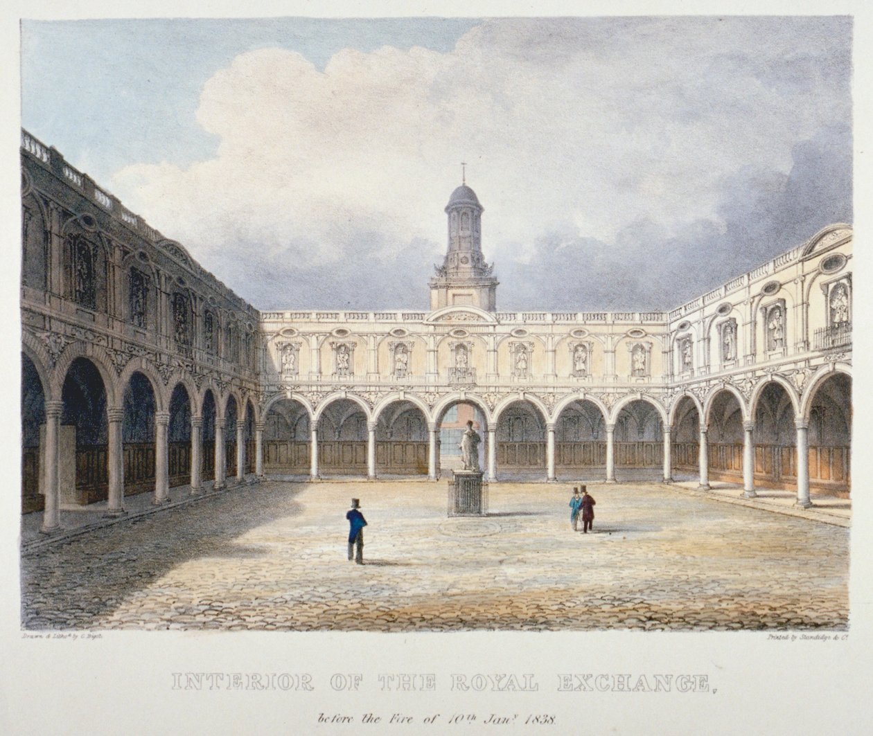 रॉयल एक्सचेंज का आंगन, लंदन शहर, 1838। द्वारा चार्ल्स बिगोट
