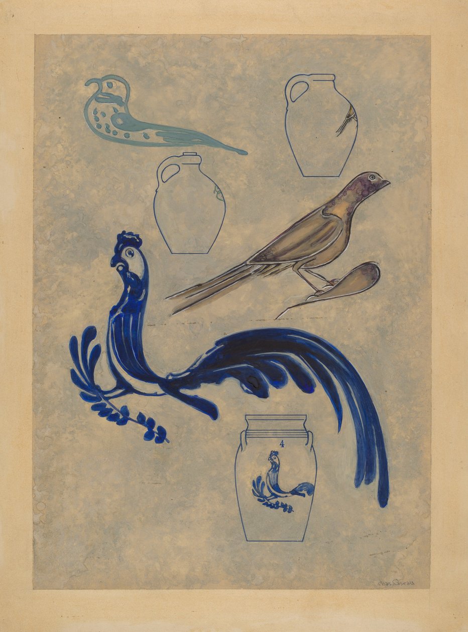 स्टोनवेयर पर पक्षी सजावट, 19351942। द्वारा चार्ल्स केसो