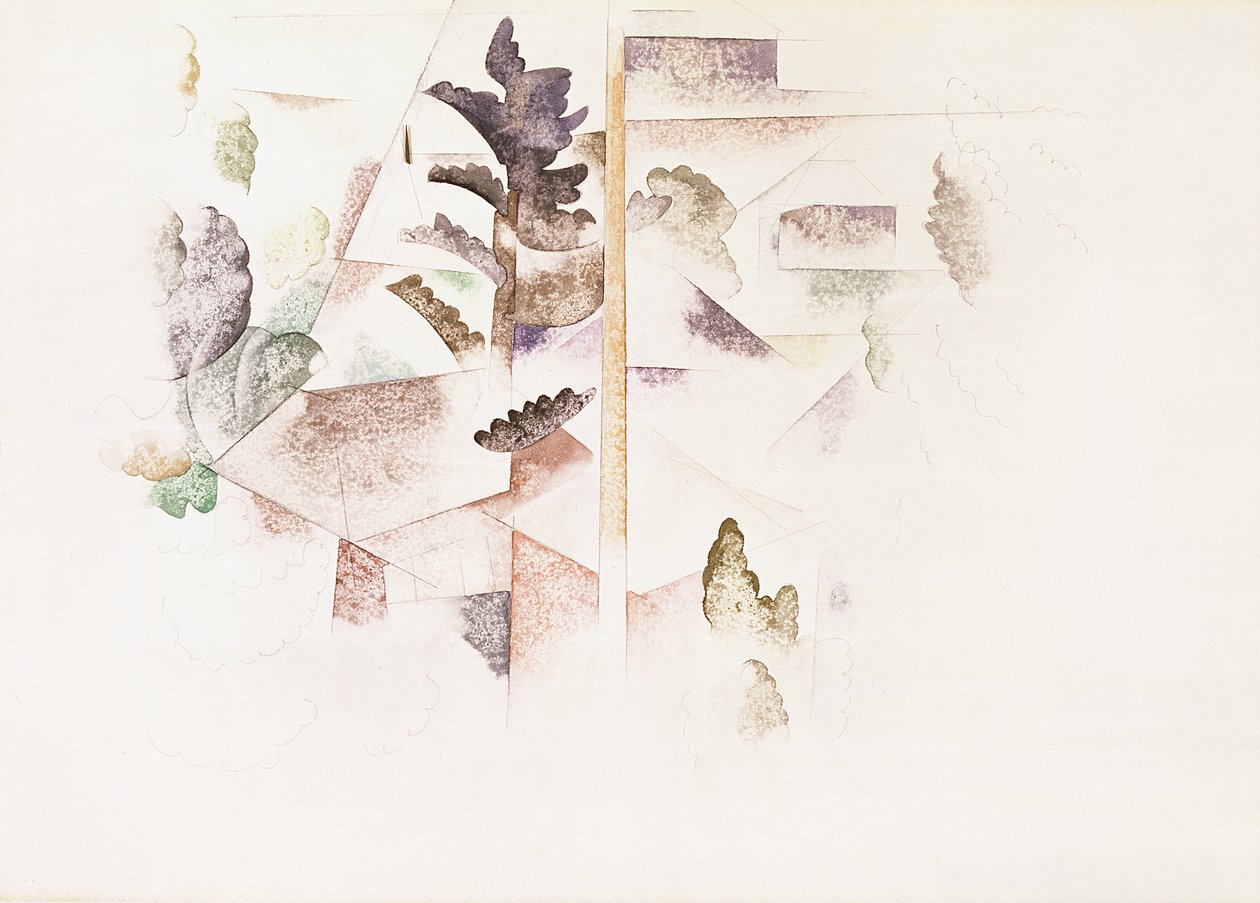 बरमूडा, पेड़ और वास्तुकला, c.1917 (कागज पर wc) द्वारा चार्ल्स डेमथ