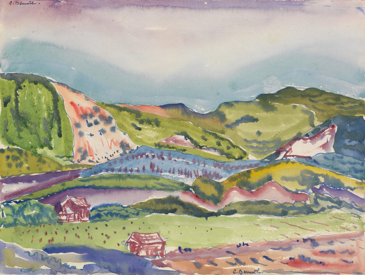 रेड हाउस के साथ पर्वत, c.1913 द्वारा चार्ल्स डेमथ