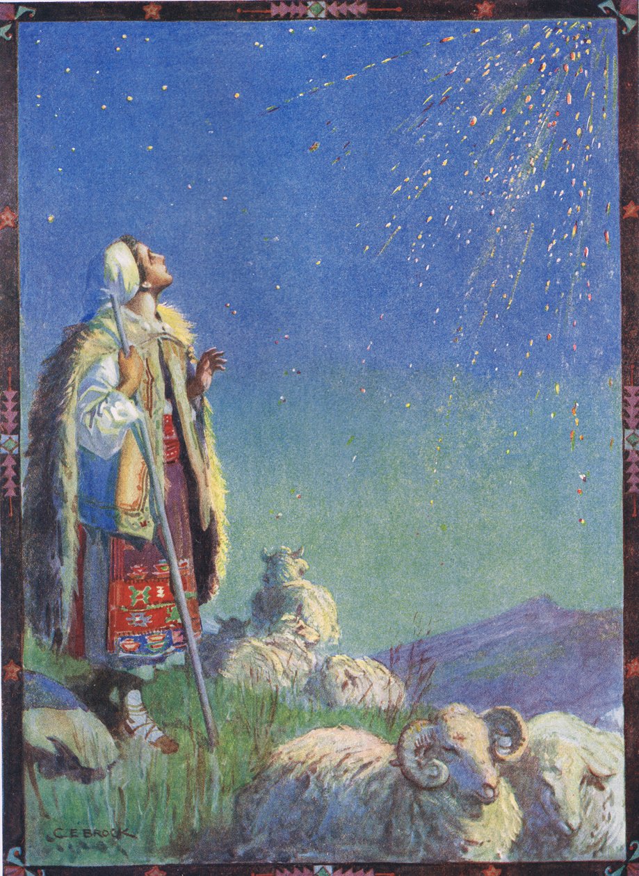 यह स्पार्क्स की बौछार के रूप में नीचे आया, मूसा गैस्टर (1856-1939) 1921 द्वारा &39;रूमानी किंवदंतियों से बच्चों की कहानियां&39; जुगनू की कहानी द्वारा चार्ल्स एडमंड ब्रॉक