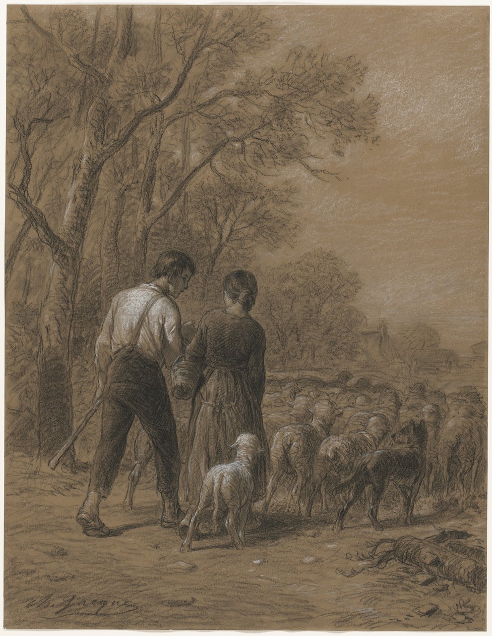 भेड़ में लाना, 1800s। द्वारा चार्ल्स एमिले जेक
