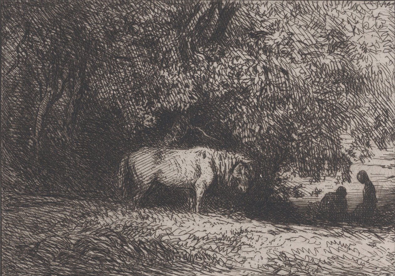 एक पेड़ की शाखा के नीचे घोड़ा, 1846। द्वारा चार्ल्स एमिले जेक