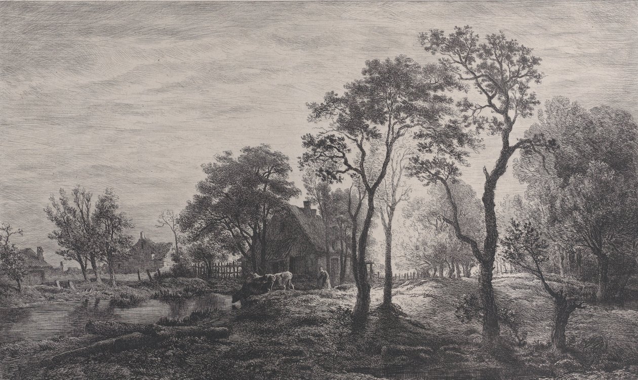 लैंडस्केप, एग्लोन वैन डेर नीर, 1862 द्वारा एक स्केच के बाद। द्वारा चार्ल्स एमिले जेक