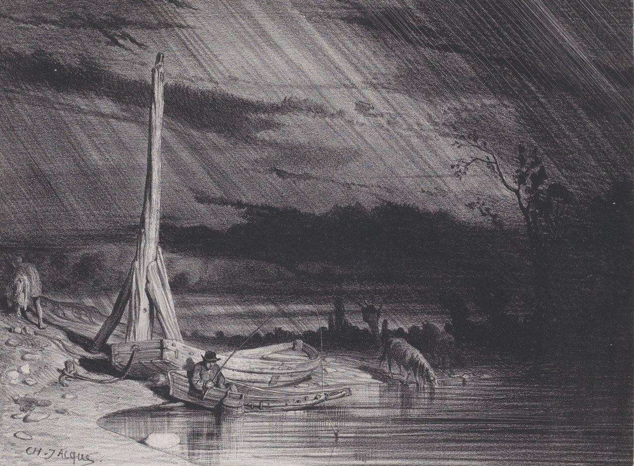 मछुआरा, बरसात का मौसम, सीए। 1853. द्वारा चार्ल्स एमिले जेक