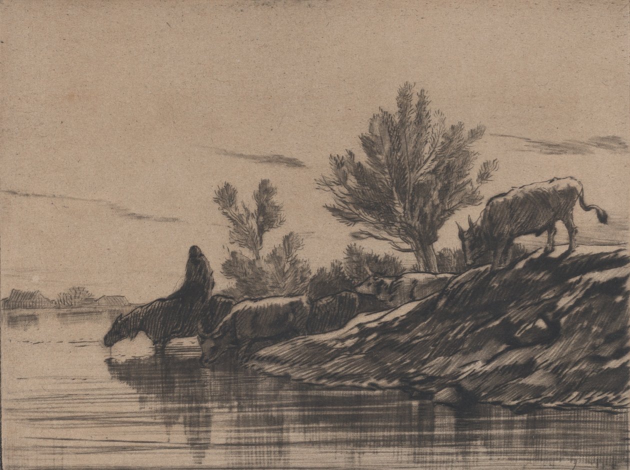 द वॉटरिंग होल, 1848। द्वारा चार्ल्स एमिले जेक