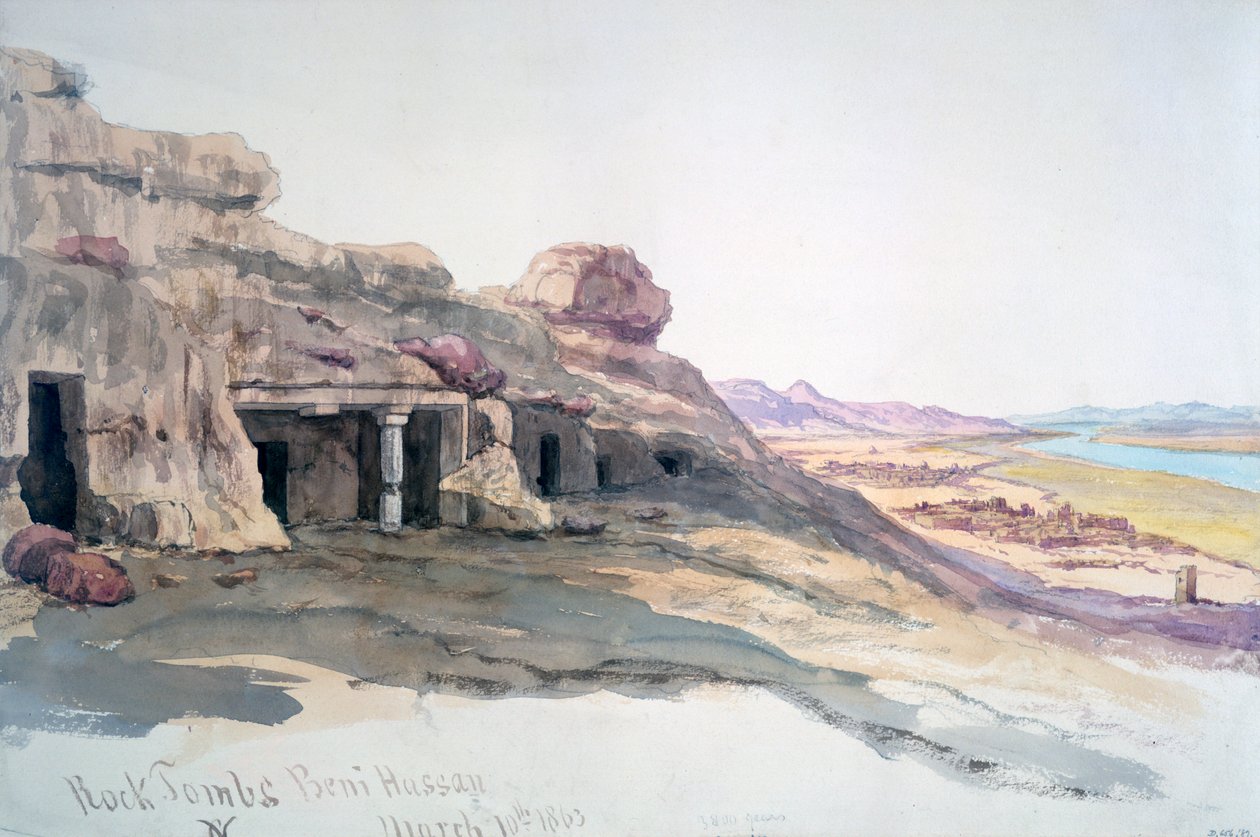 रॉक टॉम्ब्स, बेनी हसन, 10 मार्च 1863, मिस्र, 1863 द्वारा चार्ल्स एमिल डे टूर्नेमाइन
