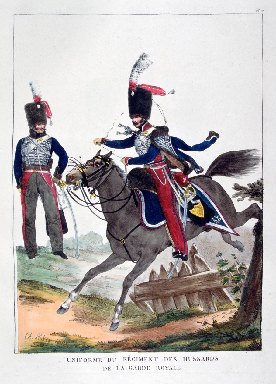 फ्रांसीसी शाही रक्षक, 1823 के हुसारों की एक रेजिमेंट की वर्दी। द्वारा चार्ल्स इटियेन पियरे मोट्टे