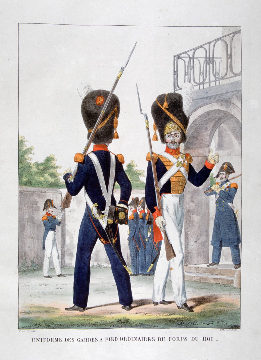 फ्रांसीसी शाही वाहिनी के पैदल सैनिकों की वर्दी, 1823। द्वारा चार्ल्स इटियेन पियरे मोट्टे