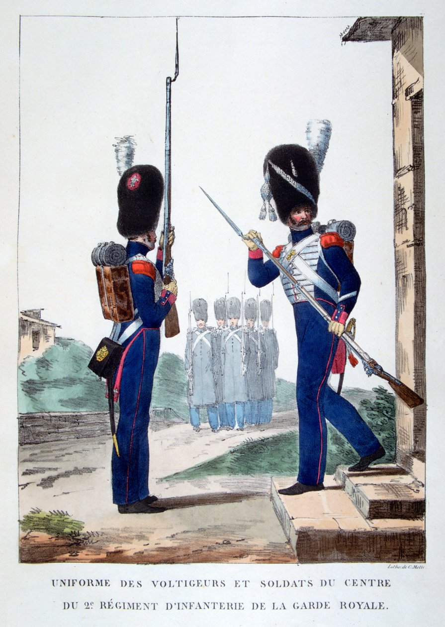 फ्रांसीसी शाही रक्षक, 1823 की दूसरी पैदल सेना की वर्दी। द्वारा चार्ल्स इटियेन पियरे मोट्टे